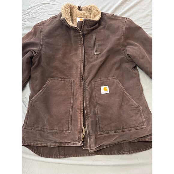 Vintage Dark Brown Carhartt Canvas Cayon Sherpa Lined Jacket Medium 8/10 WJ022 - Picture 2 of 10